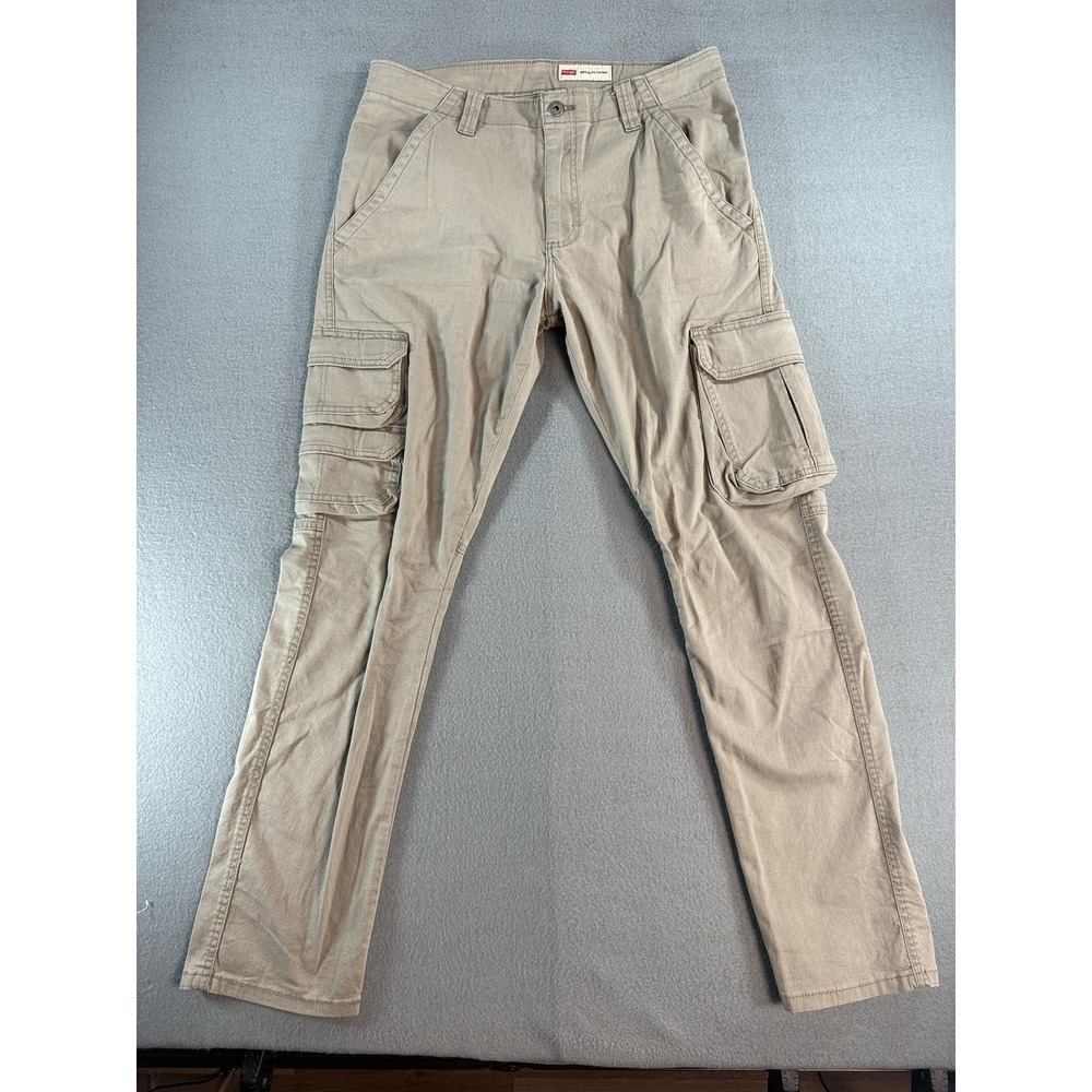 Wrangler Pants Mens 32x32 Beige Regular Fit Cargo Tapered Workwear Stretch